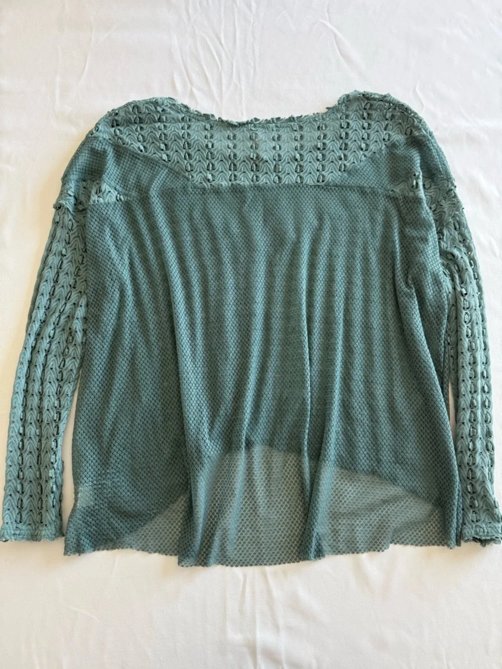 Free People Teal Mesh and Lace Knit Long Sleeve Top